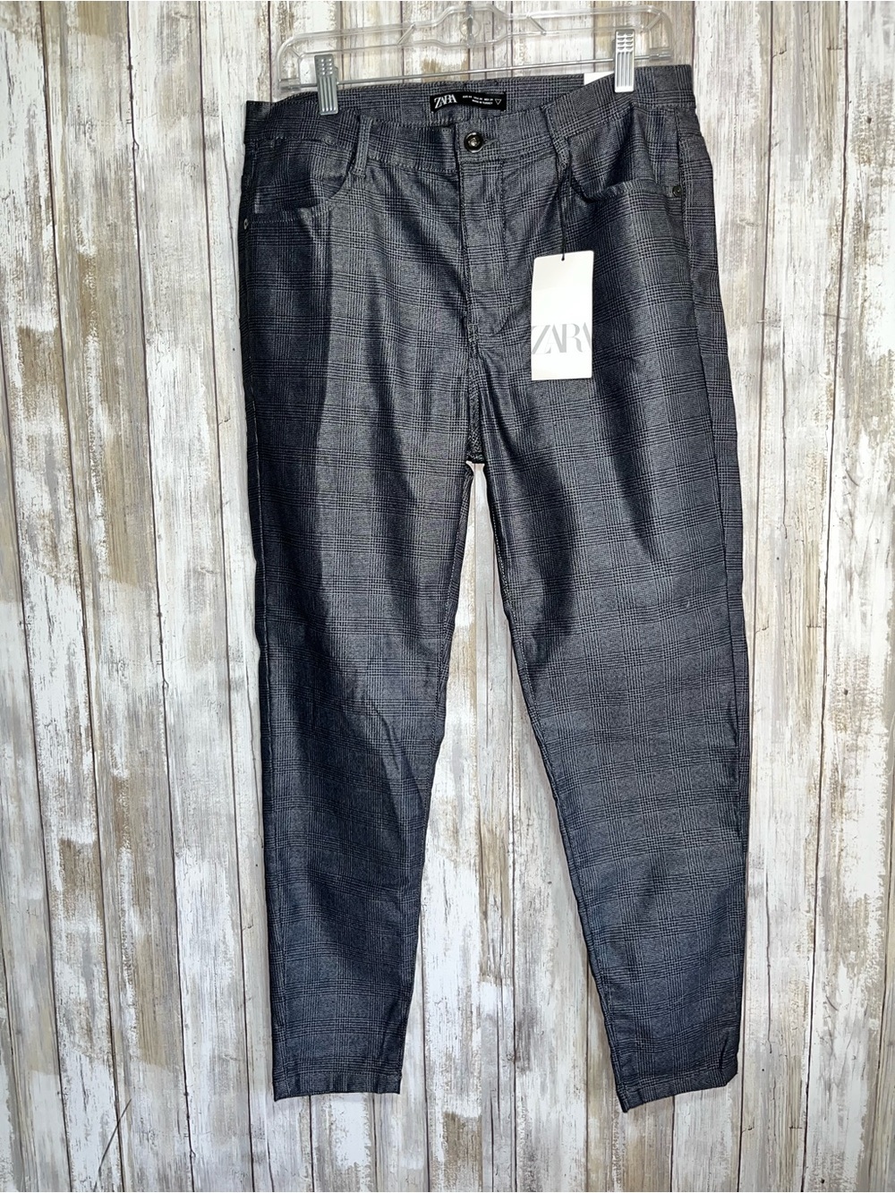 Zara Plaid Skinny Pants NWT Size 34 High Rise Gray Check Career Work Pants